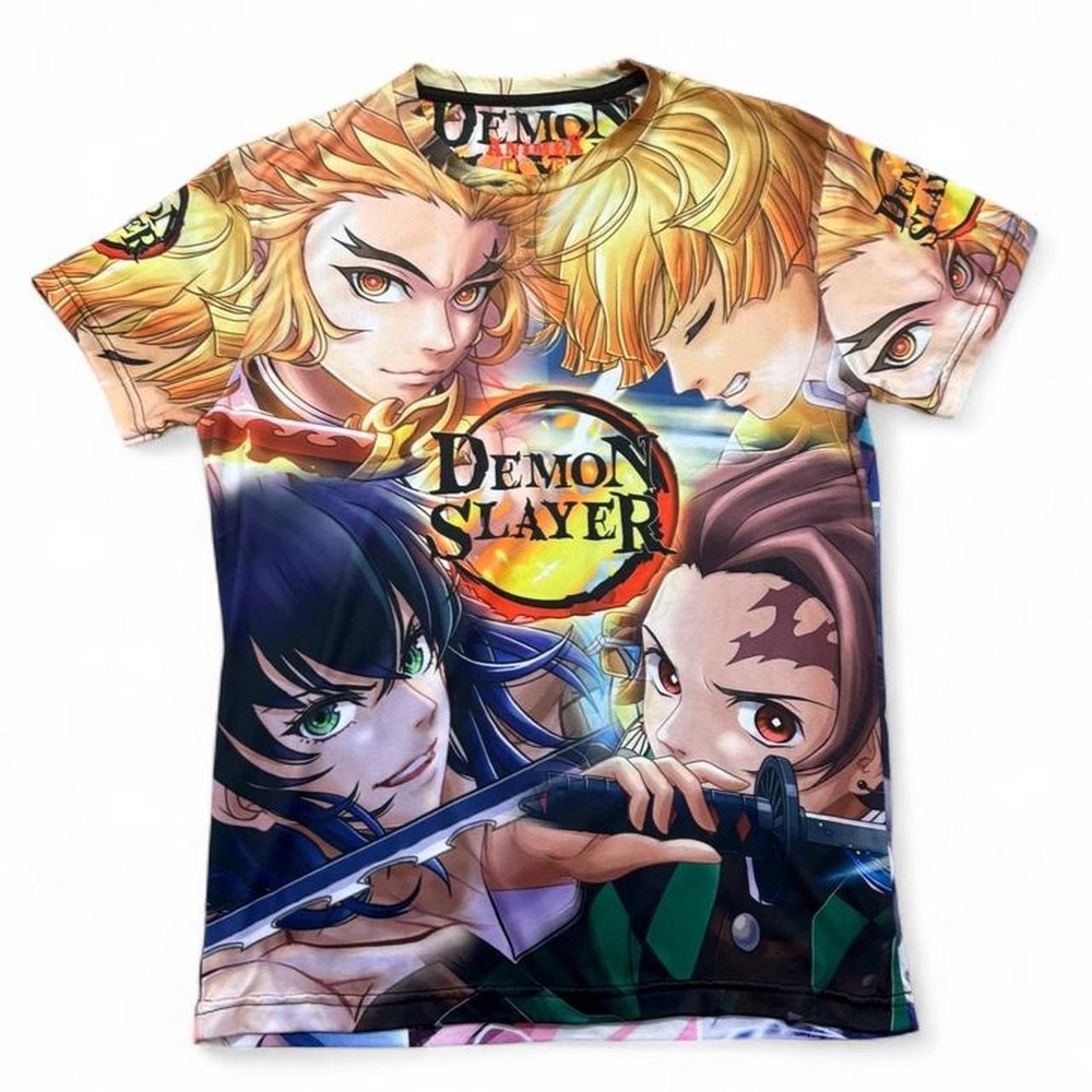 AnimeX Demon Slayer All-Over Print Graphic Tee T-Shirt Tagless AOP Large Anime